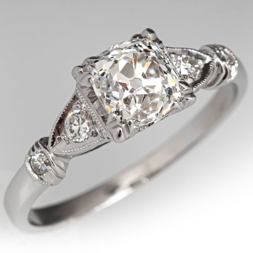 Vintage Diamond Engagement Ring w/ Milgrain Platinum .98Ct G/VS1 GIA