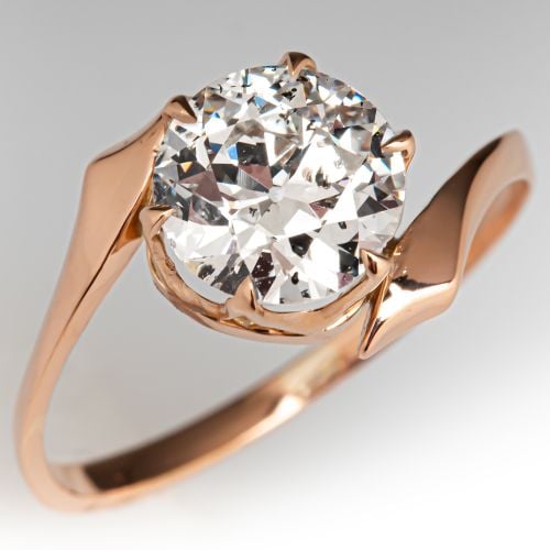 Gorgeous Vintage Diamond Bypass Engagement Ring 18K Rose Gold 1.53Ct G/I1 GIA