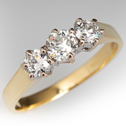 Vintage Three Stone Diamond Ring 18K Yellow & White Gold