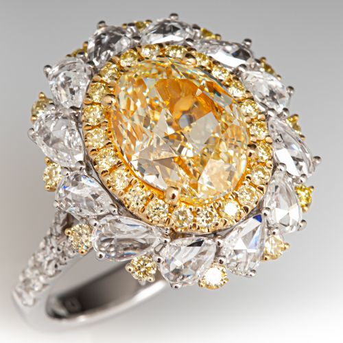 3 Carat Fancy Light Yellow Diamond Ring 18K White & Yellow Gold