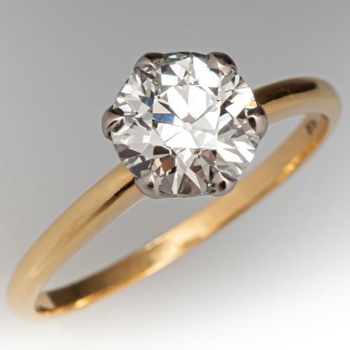 Old Euro Solitaire Diamond Engagement Ring 18K Yellow Gold/ Platinum