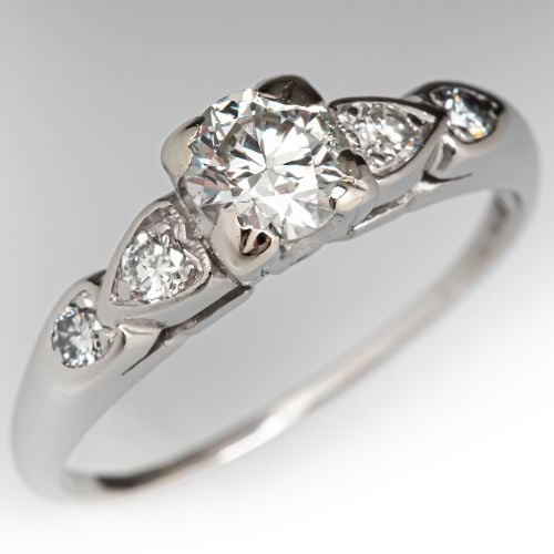 Vintage Heart Motif Diamond Engagement Ring Platinum  