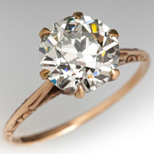 Circa 1900s Old European Diamond Ring Yellow Gold  3.11Ct O-P/SI1 GIA