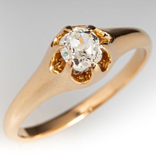 Victorian Old Mine Cut Diamond Solitaire Ring 14K Yellow Gold