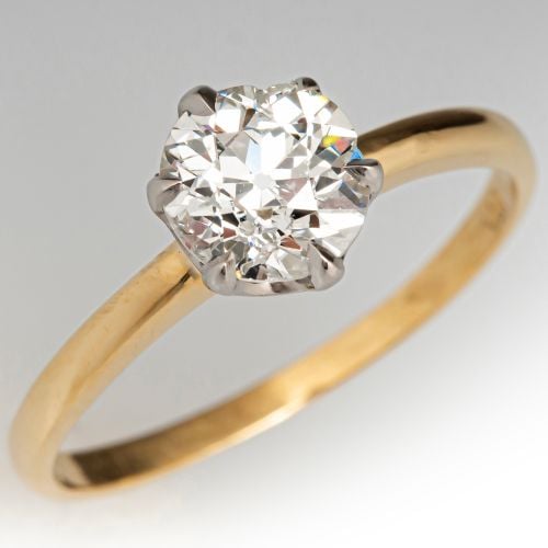 Sparkling Diamond Solitaire Engagement Ring 18K Yellow Gold/ Platinum