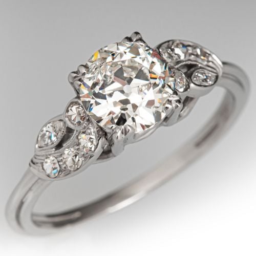 1950s Old Euro Diamond Engagement Ring Platinum 1.02Ct I/I2 GIA