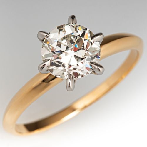 Claw Prong Diamond Solitaire Engagement Ring 18K Yellow Gold/Platinum 1.46Ct K/SI2 GIA