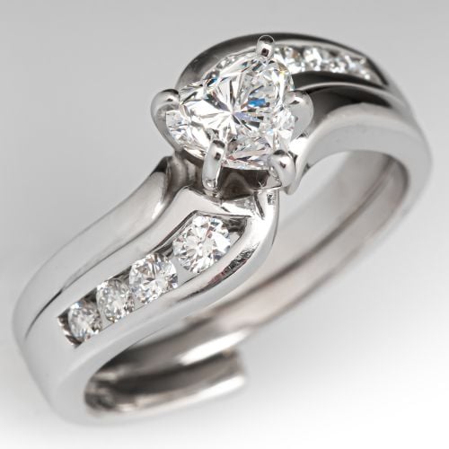 Heart Diamond Soldered Wedding Set 14K White Gold