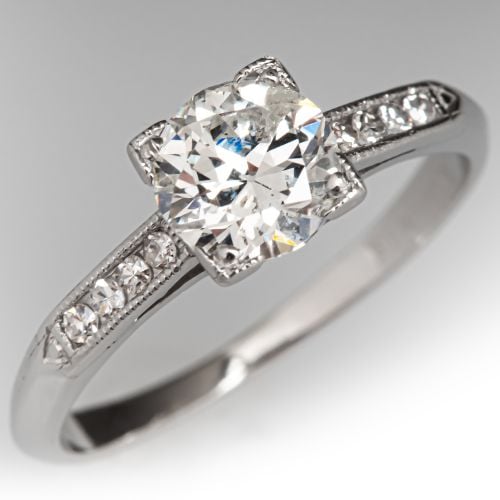 Milgrained Old Euro Diamond Engagement Ring Platinum 