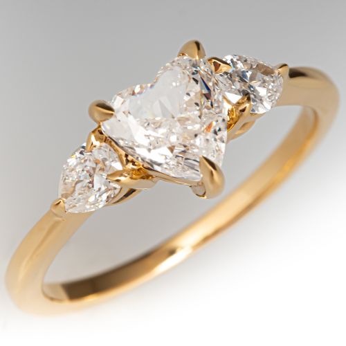 Three Stone Heart Brilliant Diamond Engagement Ring 18K Yellow Gold 1.0Ct G/SI2 GIA