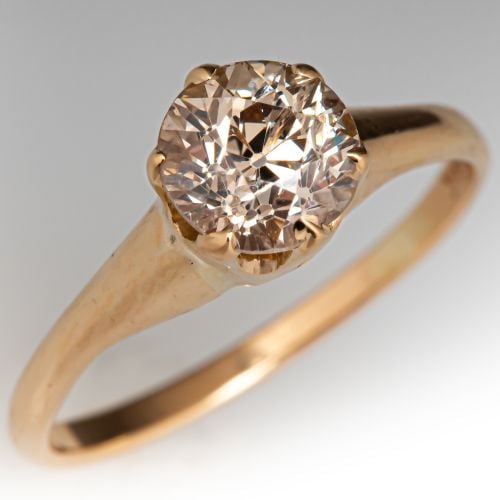 Vintage Six Prong Solitaire Diamond Engagement Ring 14K Yellow Gold