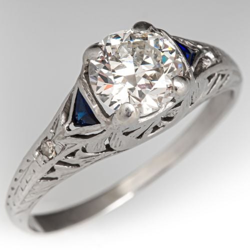 Circa 1930s Filigree Diamond Engagement Ring Platinum