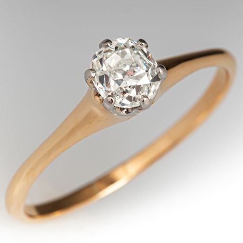Old Mine Diamond Engagement Ring 14K Yellow Gold/ Platinum .51Ct J/I1 GIA