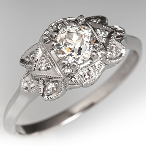 Art Deco 1930s Diamond Engagement Ring Platinum .53Ct I/SI1 GIA