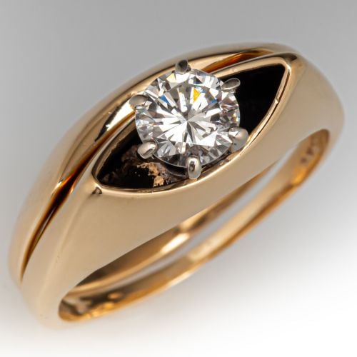 Round Brilliant Diamond Engagement Ring Wedding Set 14K Yellow Gold 