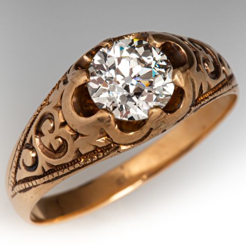 Late-Victorian Old Euro Diamond Ring 14K Yellow Gold 1.25Ct K/VS1 GIA