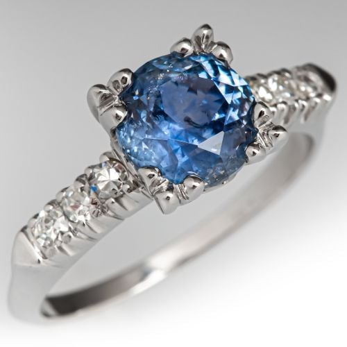 Montana Sapphire Engagement Ring Vintage Platinum Mounting