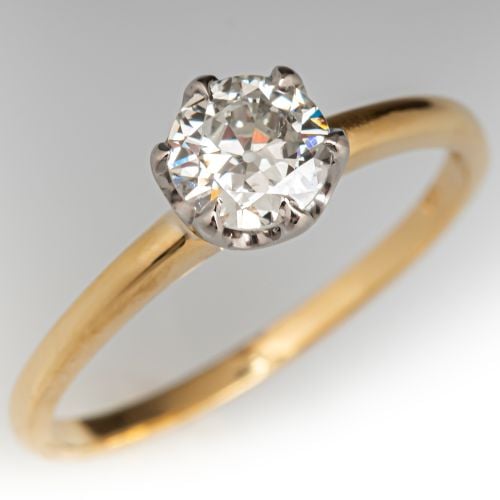 Classic Solitaire Diamond Engagement Ring 18K Yellow Gold & Platinum