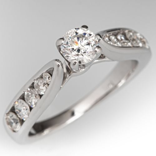 Lovely Diamond Engagement Ring 14K White Gold