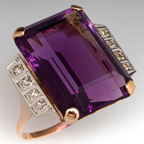 Vintage Large Amethyst Cocktail Ring 18K Yellow Gold