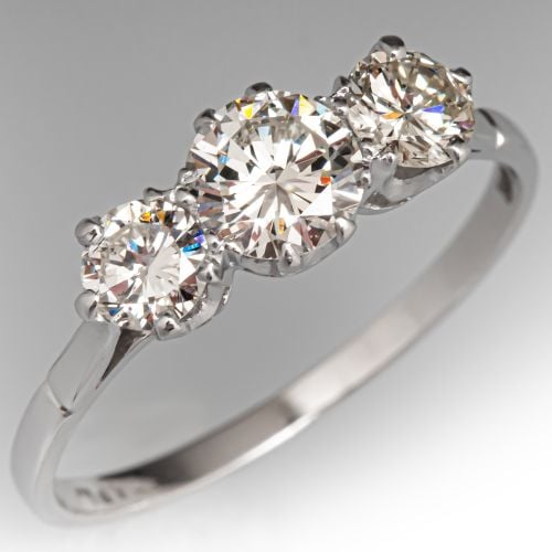 Classic Diamond Three Stone Engagement Ring 14K White Gold