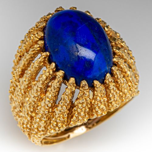 Vintage Lapis Lazuli Textured Cocktail Ring 18K Yellow Gold