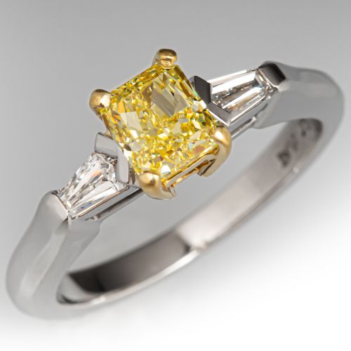 Fancy Yellow Radiant Diamond Engagement Ring Platinum/ 18K Yellow Gold .80Ct VS2 GIA
