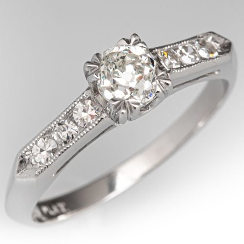 Vintage Old Mine Diamond Engagement Ring Platinum .60Ct K/VS1 GIA