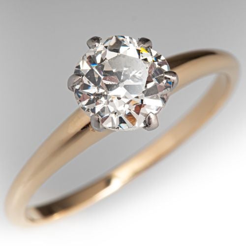 Old Euro Diamond Solitaire Engagement Ring 14K Yellow Gold & Platinum 