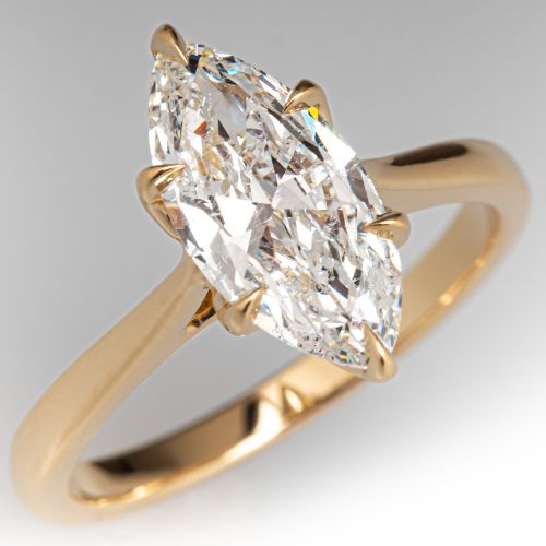 Marquise Diamond Solitaire Engagement Ring 18K Yellow Gold 1.50Ct F/I1 GIA