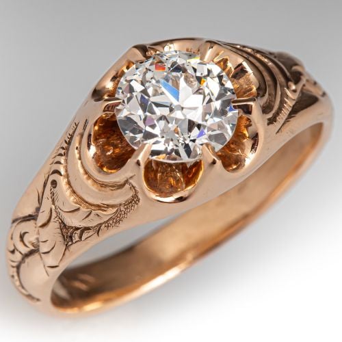Heirloom Old Euro Diamond Engagement Ring 14K Rose Gold 1.22Ct H/SI2 GIA