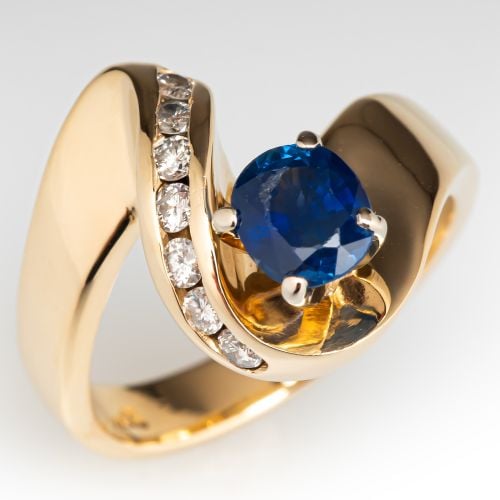 Sapphire & Diamond Ribbon Ring 14K Yellow Gold