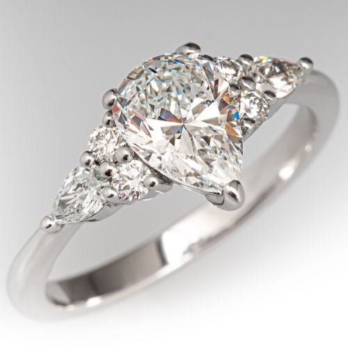 Pear Diamond Engagement Ring 14K White Gold 1.08Ct E/SI1 GIA 