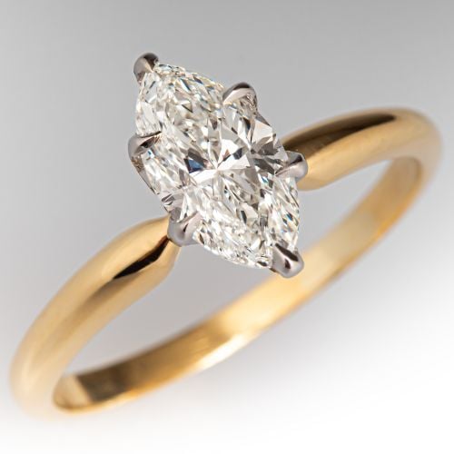 Elegant Marquise Diamond Solitaire Engagement Ring 18K Yellow Gold 1.02Ct J/SI1 GIA