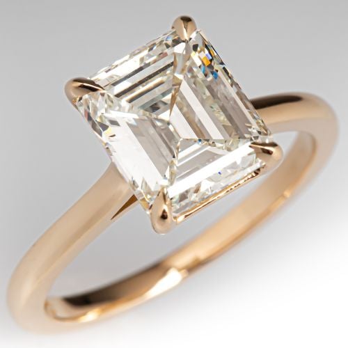 Emerald Cut Diamond Solitaire Engagement Ring 14K Yellow Gold 2.74Ct K/SI2 GIA 