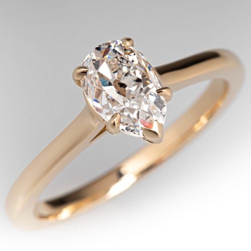 1 Carat Pear Cut Diamond Engagement Ring 14K Yellow Gold 1.0Ct F/I1 GIA