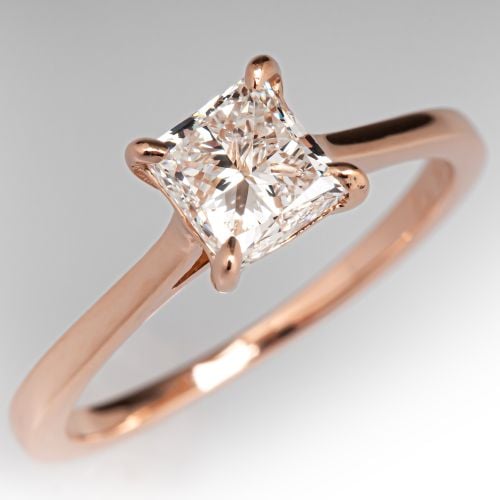 1 Carat Princess Diamond Solitaire Engagement Ring 14K Rose Gold 1.00Ct G/VS2 GIA