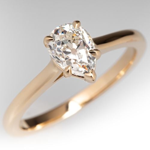 Antique Pear Diamond Engagement Ring 14K Yellow Gold .83Ct I/I1 GIA