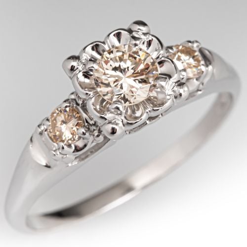 Vintage Illusion Set Diamond Engagement Ring 14K White Gold