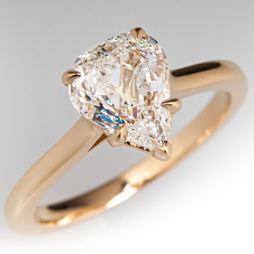Pear Brilliant Cut Diamond Engagement  Ring 14K Yellow Gold 1.51Ct E/SI1 GIA