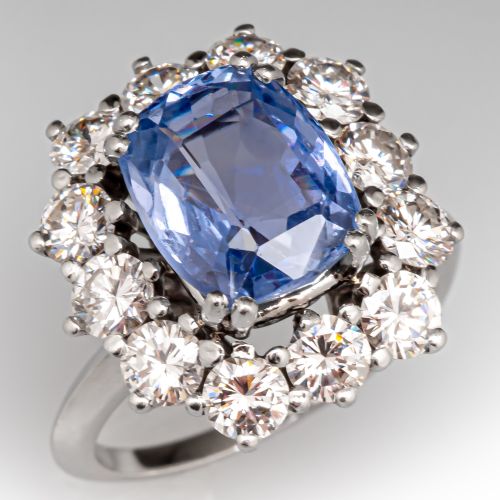 4.5 Carat Unheated Sapphire & Diamond Halo Ring Platinum