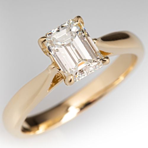 Emerald Cut Diamond Solitaire Engagement Ring 14K Yellow Gold 1.10Ct H/SI2 GIA