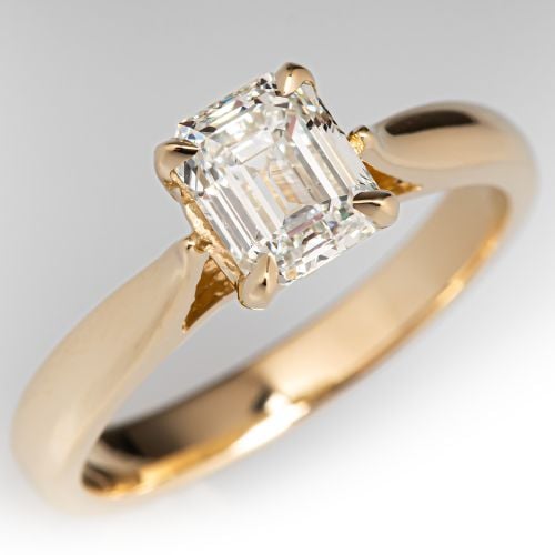 Emerald Cut Diamond Solitaire Engagement Ring 14K Yellow Gold 1.04Ct I/SI1 GIA