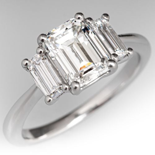 Three-Stone Emerald Cut Diamond Ring Platinum 1.50Ct I/VS1 GIA