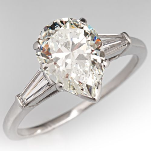Pear Diamond Engagement Ring w/ Baguette Accents Platinum 1.96Ct K/VS2 GIA 