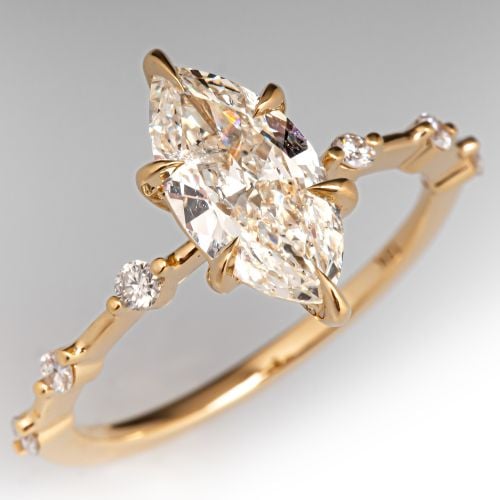 Marquise Diamond Claw Prong Engagement Ring 18K Yellow Gold 1.18Ct K/I2 GIA