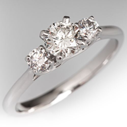 Trellis Style Three Stone Diamond Engagement Ring 14K White Gold