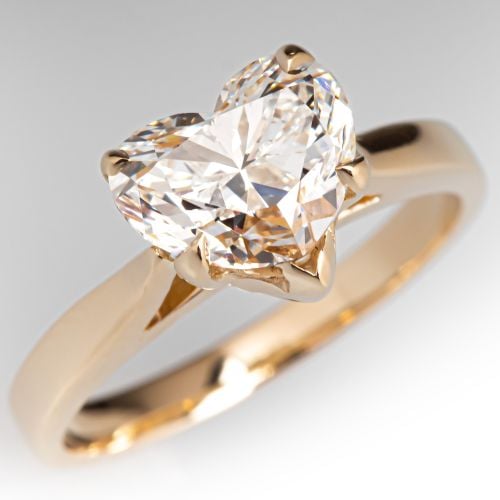 Solitaire Heart Cut Diamond Engagement Ring 14K Yellow Gold 2.02Ct H/VS1 GIA