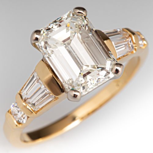 2 Carat Emerald Cut Diamond Ring 18K Yellow Gold 2.03Ct K/SI1 GIA