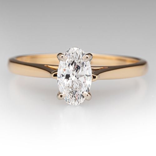 Oval Diamond Cathedral Engagement Ring 14K Yellow & White Gold .70Ct D/SI2 GIA